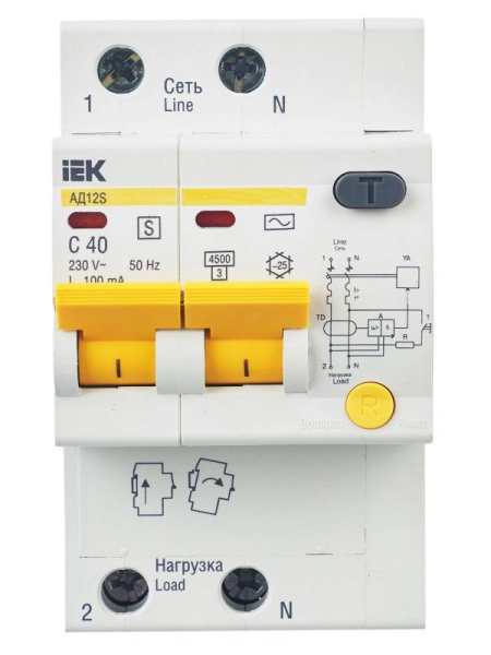 Выключатель автоматический дифференциального тока селективный 2п 40А 100мА тип AC АД12S KARAT IEK MAD13-2-040-C-100