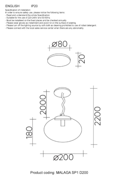 Подвесной светильник Crystal Lux MALAGA SP1 D200 COOPER