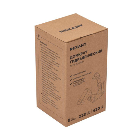 Домкрат гидравлический бутылочный 8т Rexant 80-0612