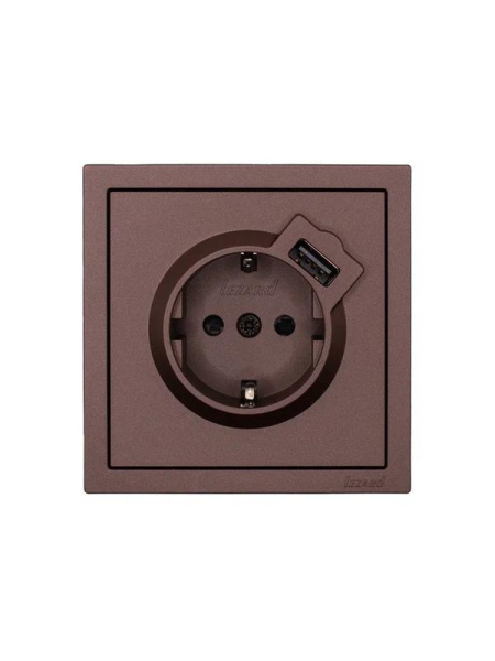Розетка 1-мест. с/з+USB разъем СП ZIMA IP20 шоколад LEZARD 704-7388-181