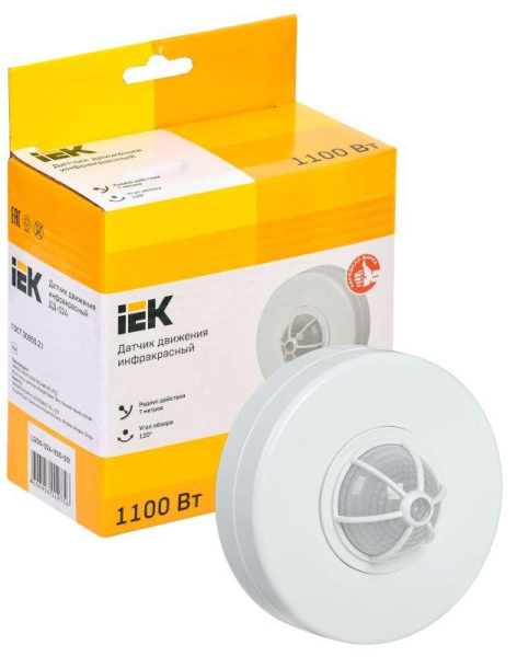 Детектор движения ДД 024 1100Вт угол. обз. 120-360град. 6м IP33 бел. IEK LDD11-024-1100-001