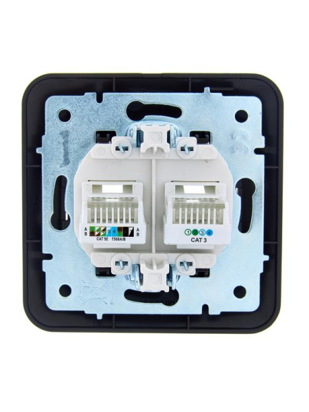 Розетка компьютерная+телефонная 2-м СП ASTI RJ45 + RJ11 в сборе черн. бархат LEZARD 7081-4242-143