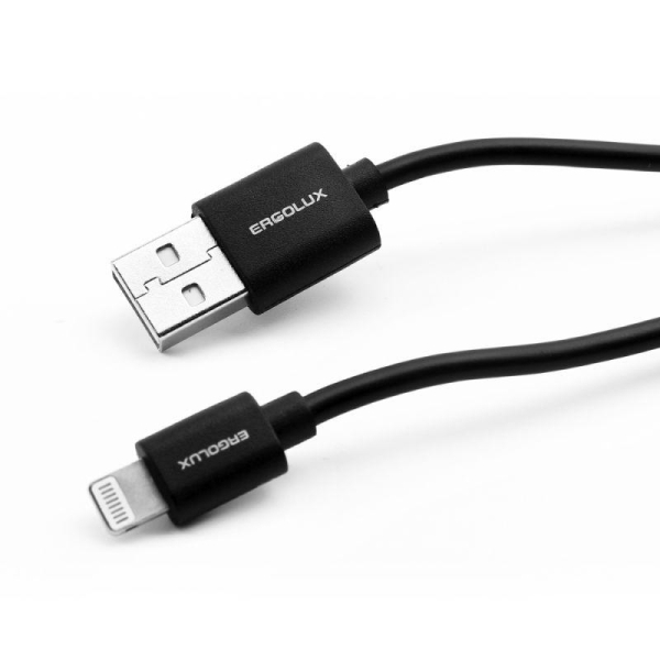 Кабель USB-Lightning 2А 1м зарядка + передача данных черн. (пакет) ERGOLUX 15092