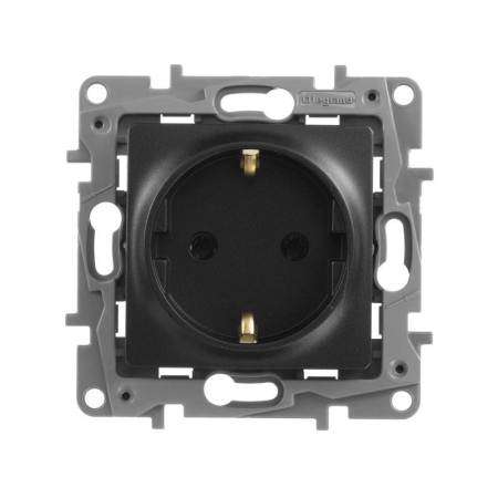 Розетка 1-м СП Etika 16А IP20 250В 2P+E с заземл. немецк. стандарт винтов. клеммы механизм антрацит IEK 672621