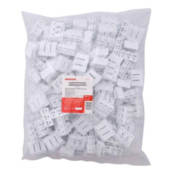 Клемма пружинная соединительная КСП 3-полюсная (100 шт./уп.) REXANT