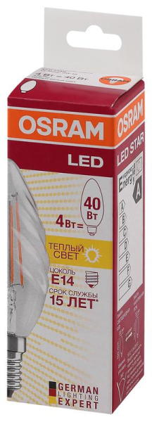Лампа светодиодная филаментная LED STAR CLASSIC BW 40 4W/827 230V FIL FS1 E14 OSRAM 4058075055391