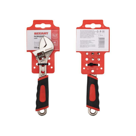 Разводной ключ 150мм никелированный, двухкомпонентная рукоятка REXANT