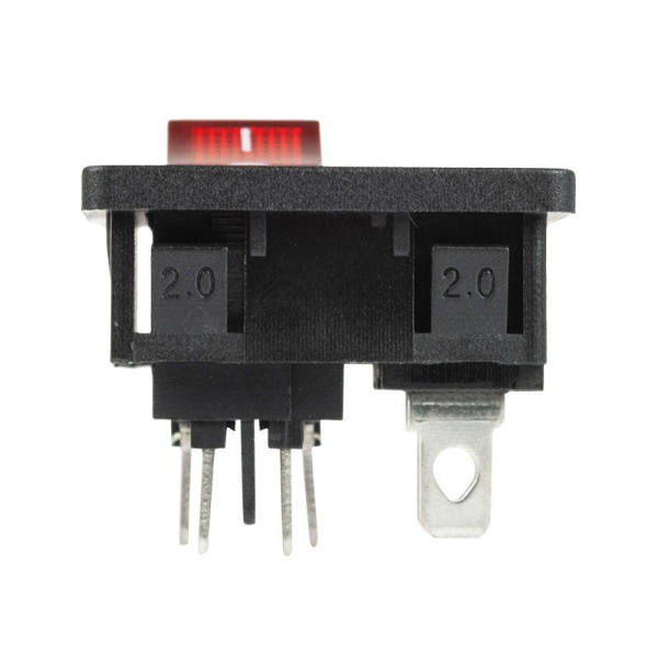 Выключатель клавишный 250 V 6 А (4с) ON-OFF красный с подсветкой и штекером C8 2PIN  REXANT