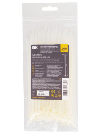 Хомут кабельный 3.6х150 нейл. бел. (уп.100шт) IEK UHH31-D036-150-100