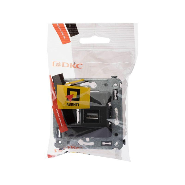 Розетка USB 2.0 1-м СП Avanti "Черный матовый" тип А-А DKC 4412403