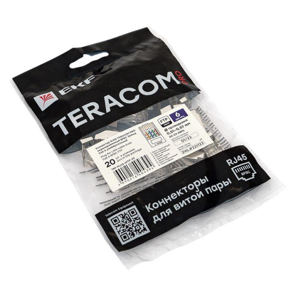 Коннектор RJ45 (8P8C) кат.6 экранир. 30мкд (уп.20шт) TERACOM PRO EKF TRP-PLUG-6FTP-20