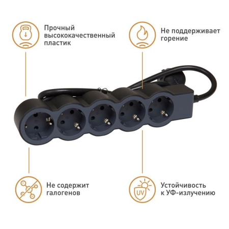 Удлинитель 5х3м 16А IP20 Стандарт 5х2P+E черн. Leg 694564
