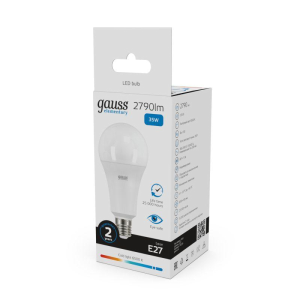 Лампа светодиодная Elementary 35Вт A80 грушевидная 6500К холод. бел. E27 2790лм GAUSS 70235