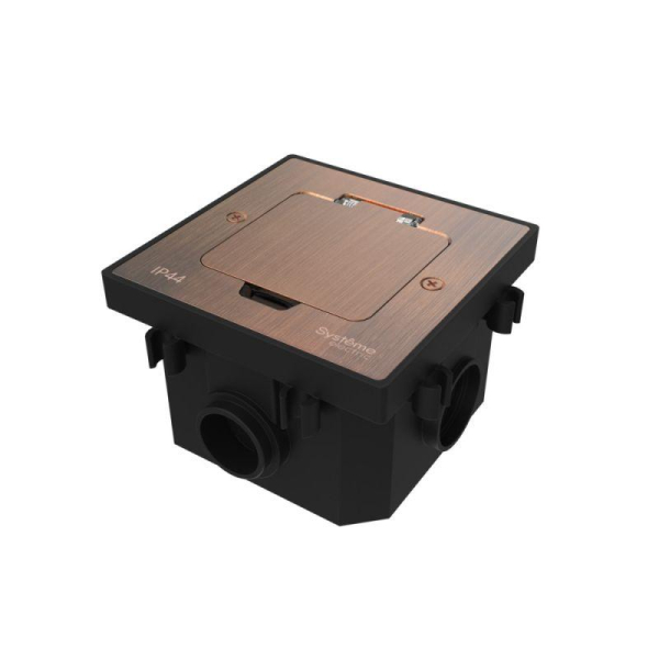 Лючок MultiDesk MDK21 с розеткой 2P+E 16А 250В IP44 с монтажной коробкой для бетонных полов медь SE MDK21202CC