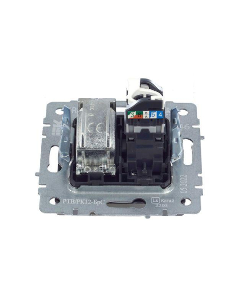 Розетка компьютерная + телевизионная 2-м Brite РТВ/РК12-БрС RJ45 кат.5E + TV механизм сталь IEK BR-AK20-1-K46