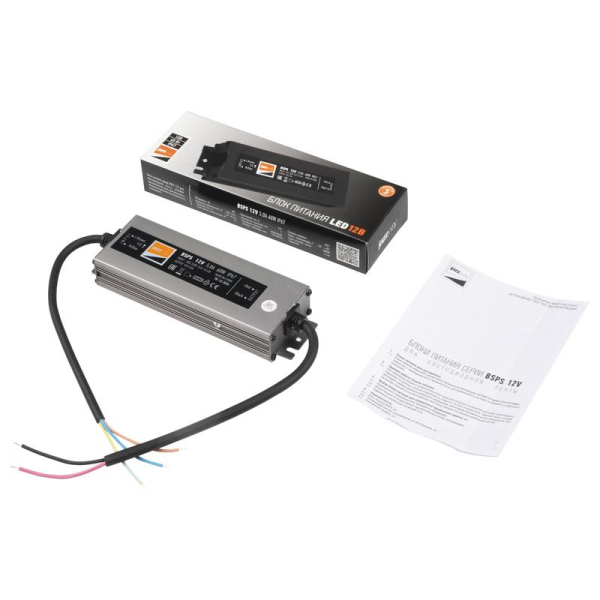 Блок питания для светодиодной ленты 60Вт 5А 12В IP67 BSPS влагозащ. метал. JazzWay 3329273A