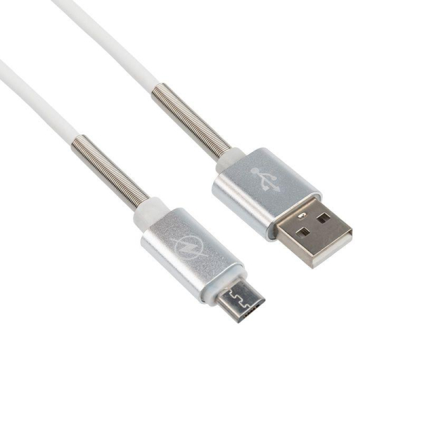 Кабель USB для iPhone 5/6/7/8/Х моделей бел. силикон 1м (с пружиной) Rexant 18-7011