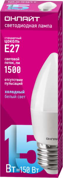 Лампа светодиодная 90 457 OLL-C37-15-230-6.5K-E27-FR ОНЛАЙТ 90457