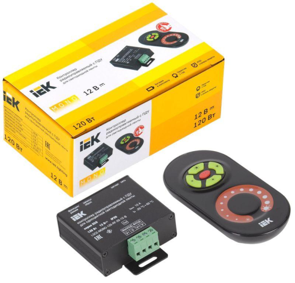 Контроллер с ПДУ радио MONO 1 канал 12В 10А 120Вт черн. IEK LSC1-MONO-120-RF-20-12-B