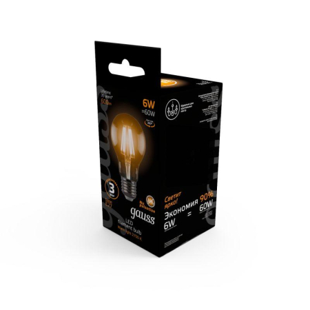 Лампа светодиодная филаментная Black Filament 6Вт A60 грушевидная 2700К тепл. бел. E27 600лм GAUSS 102802106