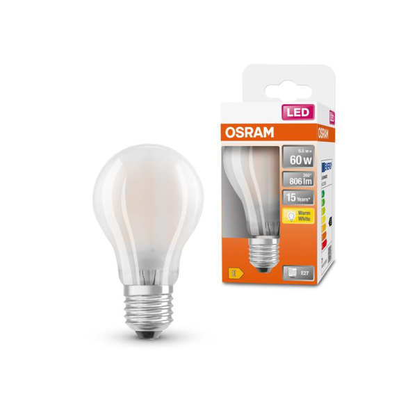 Лампа светодиодная филаментная LED StarA 806лм 6.5Вт2700К тепл. бел. B22d (замена 60Вт) матов. стекло 220-240В OSRAM 4058075114913