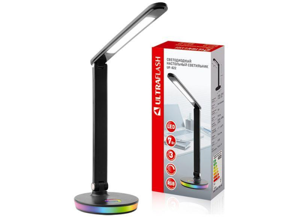 Светильник светодиодный настольный UF-822 C02 7Вт димм. 3 цвет. темп. RGB ночник черн. Ultraflash 15177