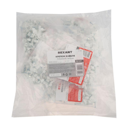 Крепеж кабеля плоский 8х3 мм, белый (50 шт/уп) REXANT