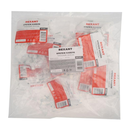 Крепеж кабеля плоский 10х3 мм, белый (50 шт/уп) REXANT