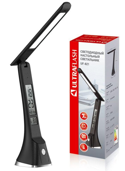 Светильник светодиодный настольный UF-821 C02 7Вт дисплей смена цвет. темп кожа черн. Ultraflash 15179