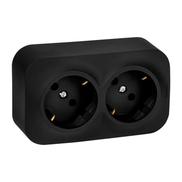 Розетка 2-м ОП Quteo 16А IP20 250В 2х2P+E с заземл. без защ. шторок черн. матов. IEK 782470
