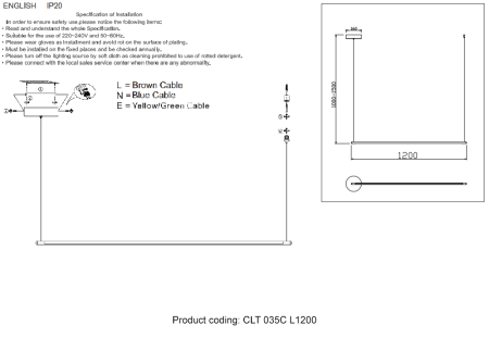 Crystal Lux Светильник подвесной Crystal Lux CLT 035C L1200 BL