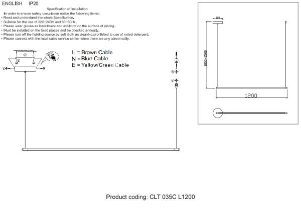 Crystal Lux Светильник подвесной Crystal Lux CLT 035C L1200 BL