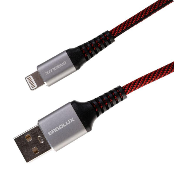 Кабель USB-Lightning ELX-CDC09-C43 3А 1.5м черн./красн. ткань зарядка+ПД коробка Ergolux 15310