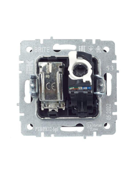 Розетка компьютерная + телевизионная 2-м BRITE РТВ/РК12-БрГ RJ45 кат.5E + TV механизм графит IEK BR-AK20-1-K53