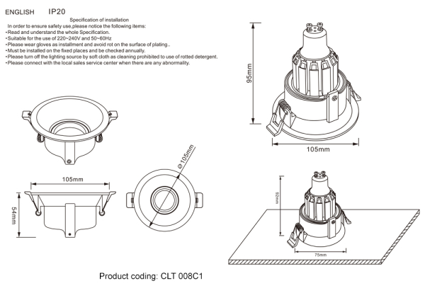 Crystal Lux Светильник встраиваемый Crystal Lux CLT 008C1 WH