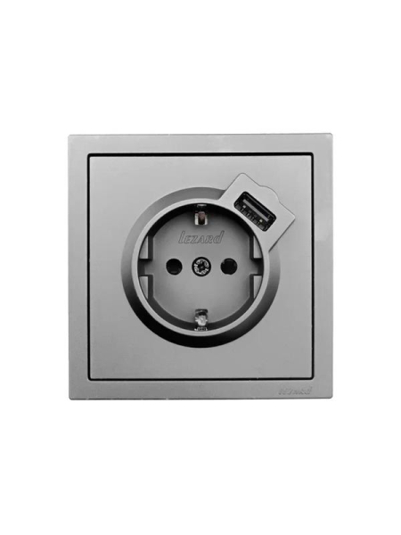 Розетка 1-мест. с/з+USB разъем СП ZIMA IP20 сер. матов. LEZARD 704-7488-181