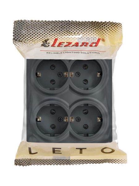 Розетка 4-м ОП LETO с заземл. закрытый корпус ПБТ графит LEZARD 752-3400-127BDP