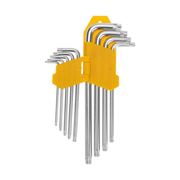 Набор ключей имбусовых Tamper-Torx KRANZ 9 шт., ТТ10-ТТ50, закаленные, удлиненные, никель