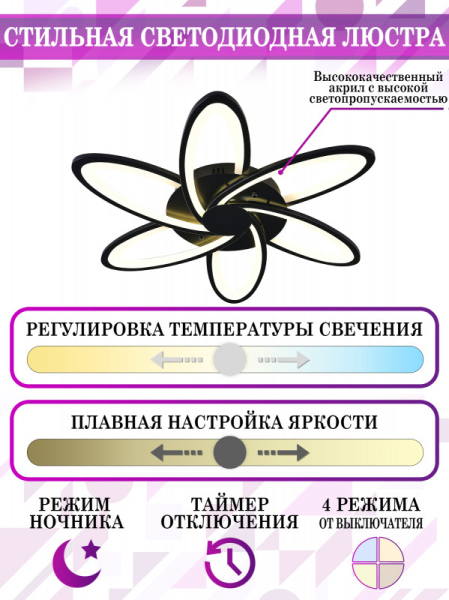 Накладная люстра Natali Kovaltseva HIGH-TECH LED LAMPS 82008 BLACK