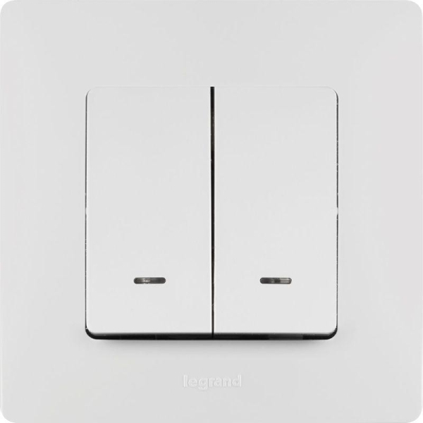 Выключатель 2-кл. СП Etika 10А IP20 250В 10AX с подсветкой/индикацией безвинтов. зажимы механизм бел. IEK 672204