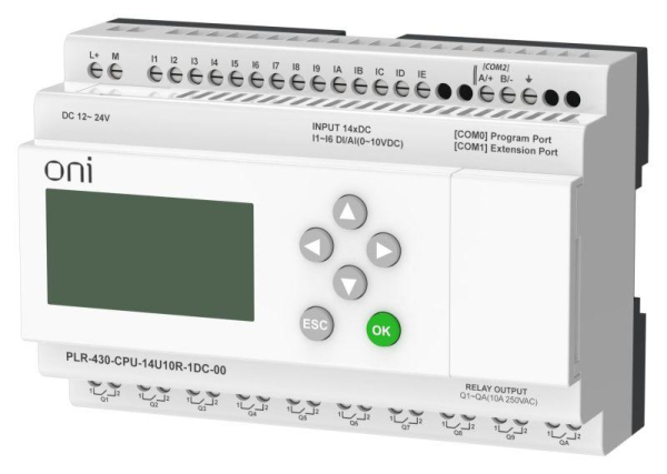 Модуль ЦПУ ПЛК 430 8 DI 6 UI (0-10В/DI) 10 RO 24В DC с экраном ONI PLR-430-CPU-14U10R-1DC-00