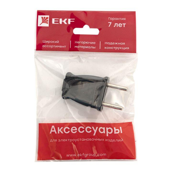 Вилка плоская 10А 250В без заземл. черн. PROxima EKF AVP10-30-rpl