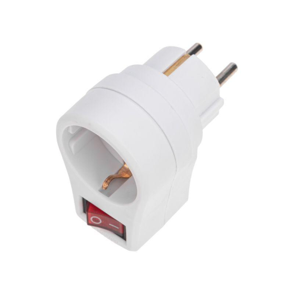 Адаптер сетевой 16А с выключателем, заземлением и защитными шторками, белый REXANT