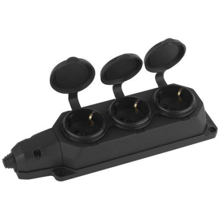 Колодка удлинителя 3-м с заземл. 16А IP44 K-3e-B-IP44 каучук черн. Эра Б0044545