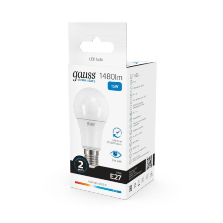 Лампа светодиодная Elementary 15Вт A60 грушевидная 6500К холод. бел. E27 1480лм GAUSS 23235