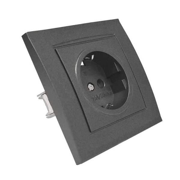 Розетка 1-м СП Бриллиант 16А IP20 с заземл. в сборе графит Universal 7947625-Gr