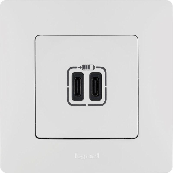 Устройство зарядное Etika с 2-мя USB разъемами C и C 240В/5В 3000мА бел. IEK 672235