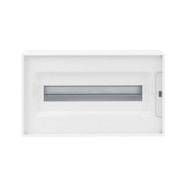 Щиток настенный 18мод. FRAME с прозр. дверцей с 2 шинами PEN на 8 и 10 отверст. бел. DKC F18W1WT