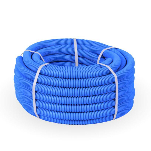 Труба гофрированная ПП тяжелая d25мм с протяжкой 750 Н негорючая (НГ) син. (уп.50м) Промрукав PR02.0081