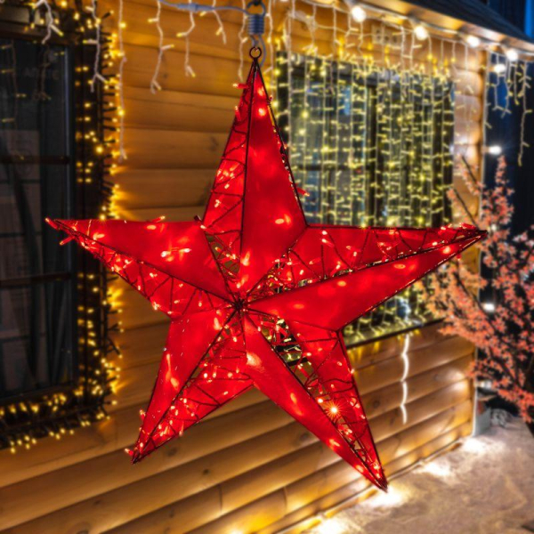 Светодиодная фигура Звезда 100 см, 200 светодиодов, с трубой и подвесом, цвет свечения красный NEON-NIGHT